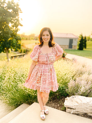 Marissa Dress - Pink Floral Patchwork Boho Mini Dress