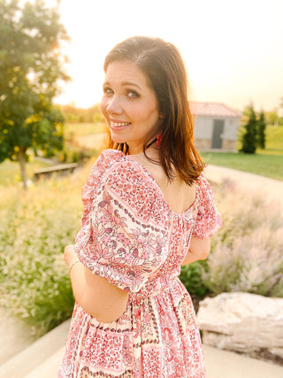 Marissa Dress - Pink Floral Patchwork Boho Mini Dress