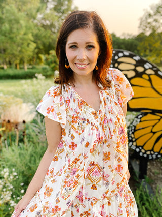 Patti Dress - Cream Mini Dress With Pintuck Yoke And Flutter Sleeves