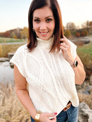 Elara Sweater Top – Ivory Chunky Cable Knit Sleeveless Sweater