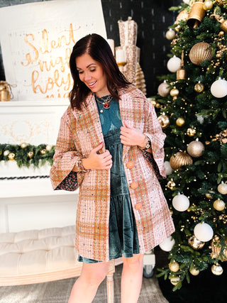 Puff Sleeve Plaid Coat by Ivy Jane - Oversized Ruffle 3/4 Sleeve Vintage Inspired