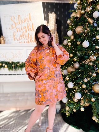 Brocade Shift Dress in Russet by Ivy Jane - Orange Brocade Mini Dress