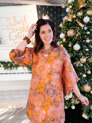 Brocade Shift Dress in Russet by Ivy Jane - Orange Brocade Mini Dress