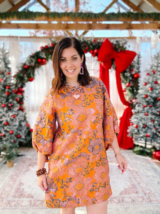 Brocade Shift Dress in Russet by Ivy Jane - Orange Brocade Mini Dress