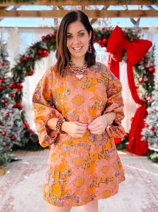 Brocade Shift Dress in Russet by Ivy Jane - Orange Brocade Mini Dress