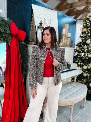 Leopard Denim Ruffle Novelty Jacket - Tan by Karlie