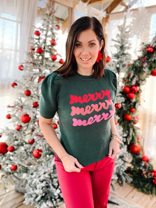 Merry Sweater - Pine Green Christmas Sweater with Ombre Merry