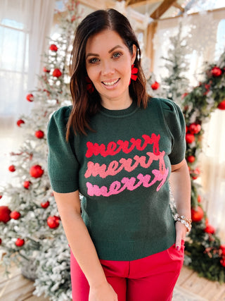 Merry Sweater - Pine Green Christmas Sweater with Ombre Merry