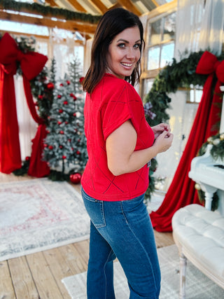 Tinsley Sweater - Christmas Red Holiday Sweater with Bow Detailing