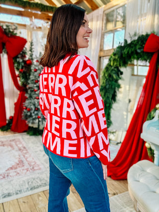 Merriest Sweater by Ivy Jane - Red and Pink Graphic Merry Sweater