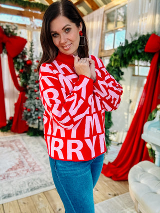 Merriest Sweater by Ivy Jane - Red and Pink Graphic Merry Sweater