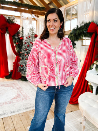 Vintage Check RicRac Heart Tie Top - Red by Karlie