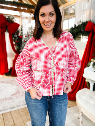 Vintage Check RicRac Heart Tie Top - Red by Karlie