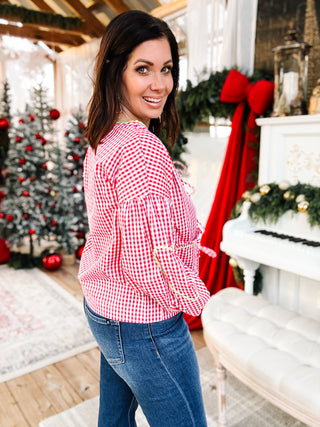 Vintage Check RicRac Heart Tie Top - Red by Karlie