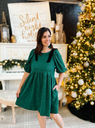 Delphine Mini Dress by Ivy Jane - Uncle Frank Spruce Green Bow Shoulder Detail Dress