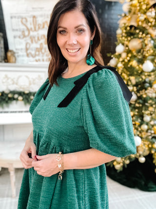 Delphine Mini Dress by Ivy Jane - Uncle Frank Spruce Green Bow Shoulder Detail Dress