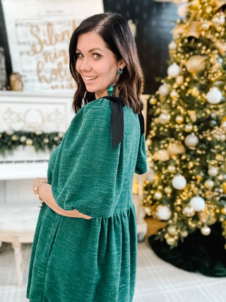 Delphine Mini Dress by Ivy Jane - Uncle Frank Spruce Green Bow Shoulder Detail Dress