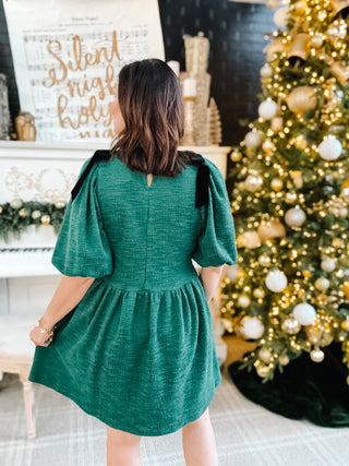 Delphine Mini Dress by Ivy Jane - Uncle Frank Spruce Green Bow Shoulder Detail Dress