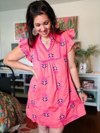 London Embroidered Floral Mini Dress