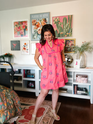London Embroidered Floral Mini Dress