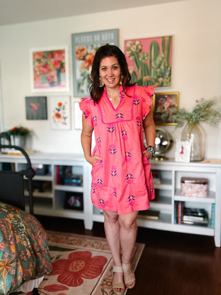 London Embroidered Floral Mini Dress