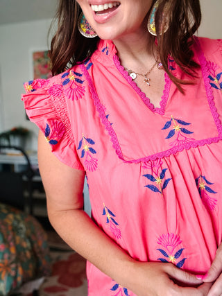 London Embroidered Floral Mini Dress