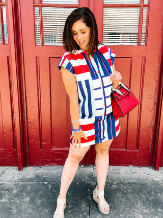 Alden Adair Tucker Shift Mini Dress