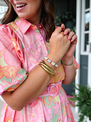 Gold Florence Bracelet Stack - Triple Overlapping Gold Metal Stretch Bracelets