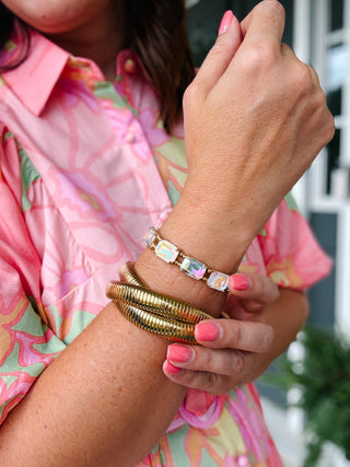 Gold Florence Bracelet Stack - Triple Overlapping Gold Metal Stretch Bracelets