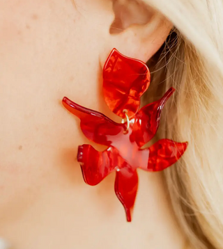 Flora Statement Earrings by Linny Co in Pearlized Red