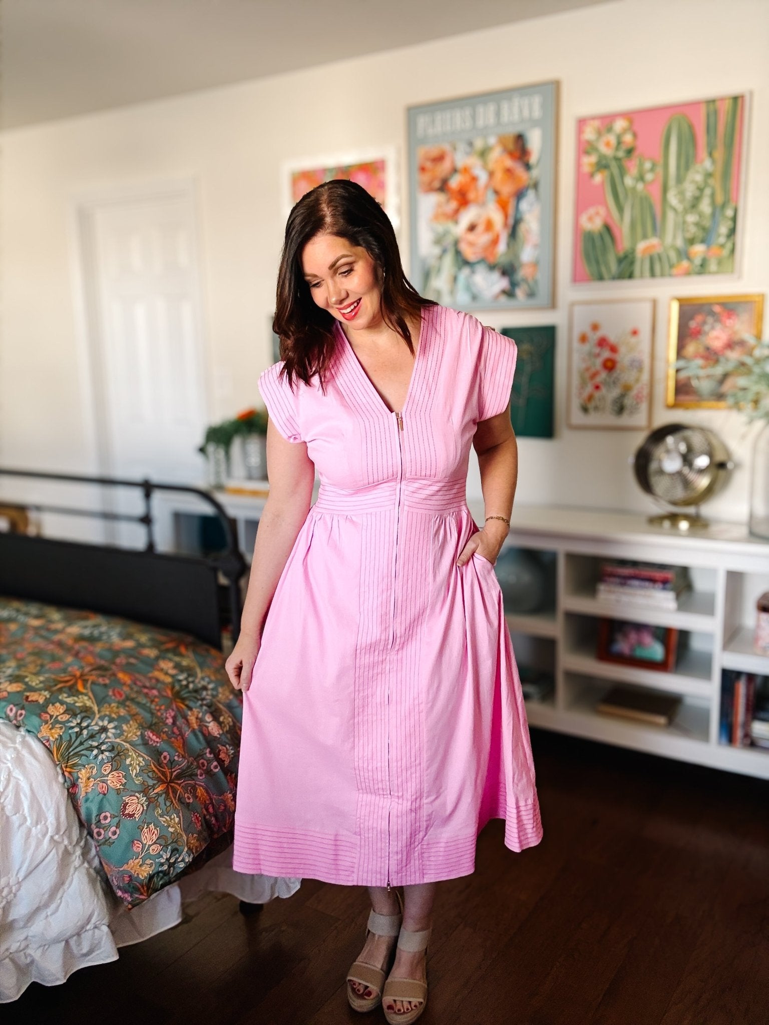 thml dress THML: Short Sleeve Zipper Up Dress Pink / S