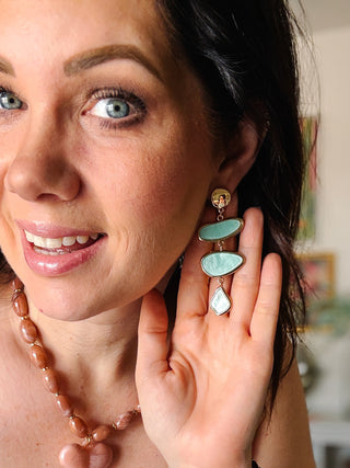 aqua gold drop earrings statement jewelry