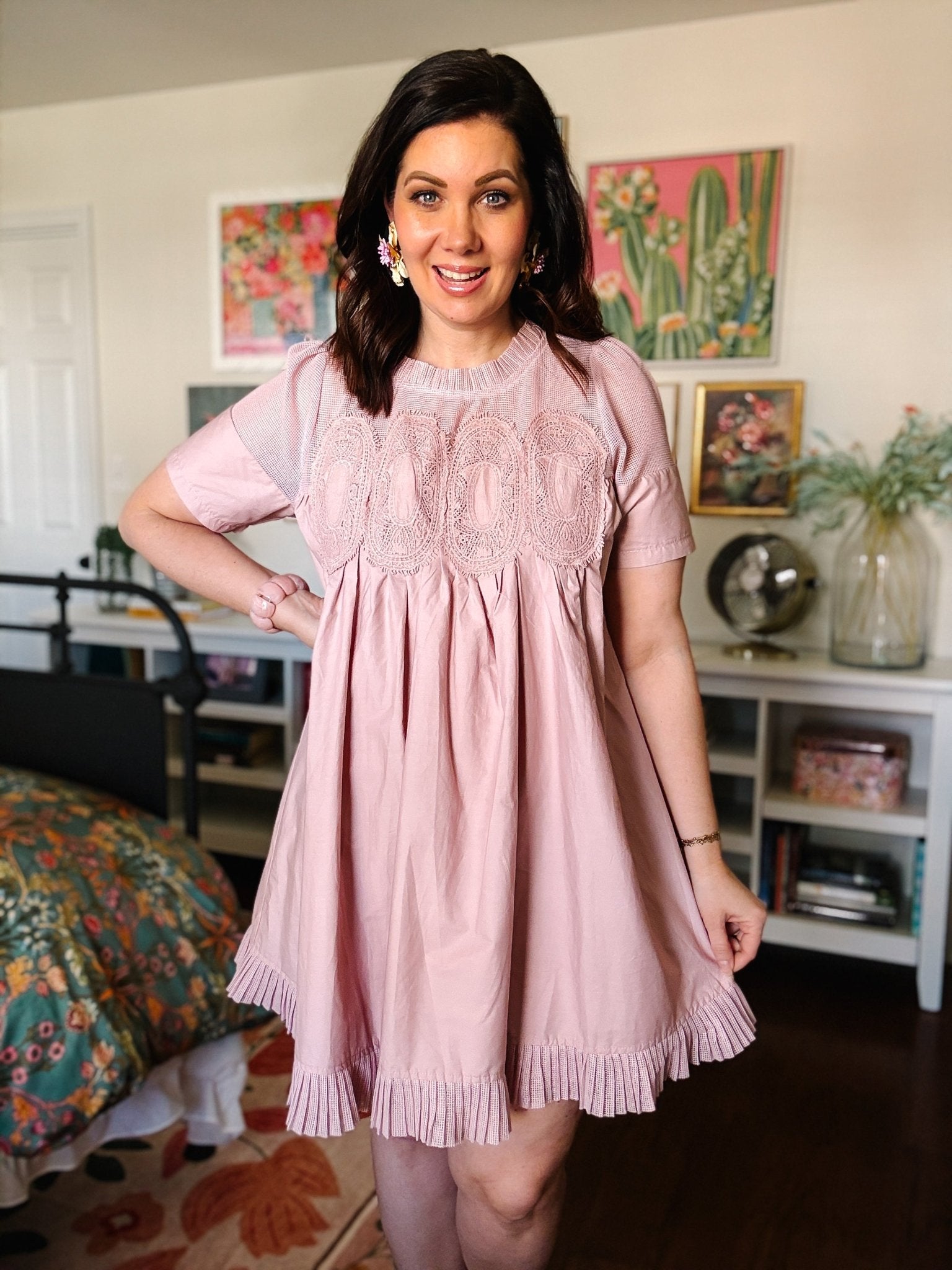 mauve pink lace dress ASTR the Label Lace A-Line Midi Dress in Pink Mauve